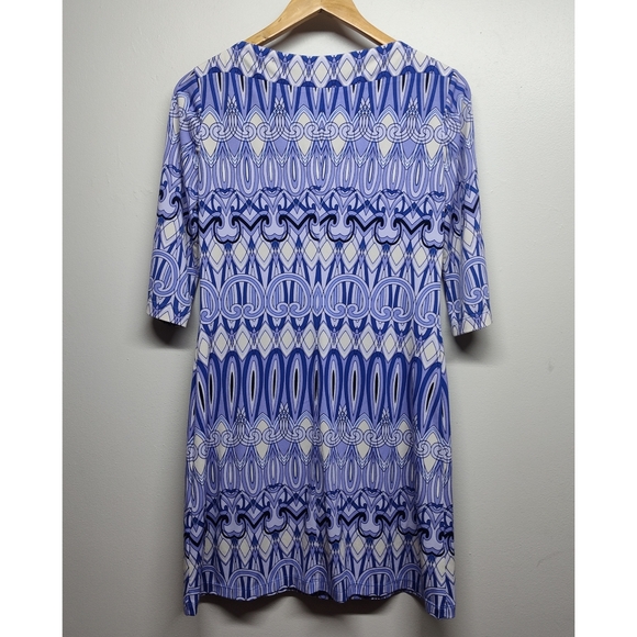 Donna Morgan Mini Dress Women Size 4 Purple Geometric 3/4 Sleeve Retro - Picture 5 of 8